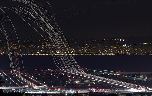 SFO Congestion at Night, Runways 17L and 17R, San Francisco International Airport (SFO), July 17,2009. Photo Credit Terence Chang/Flickr